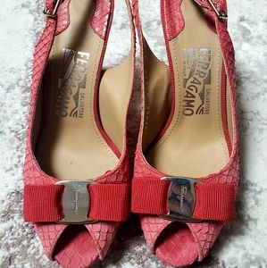 Salvatore Ferragamo Red Peep Toe Heels 5B